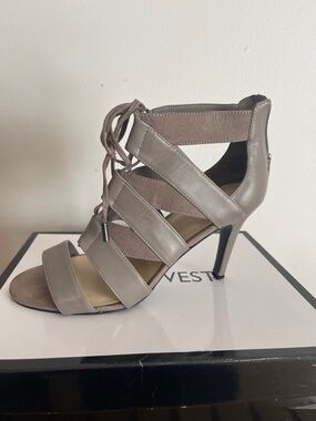 Nine West Taupe Strappy Lace-Up Heels